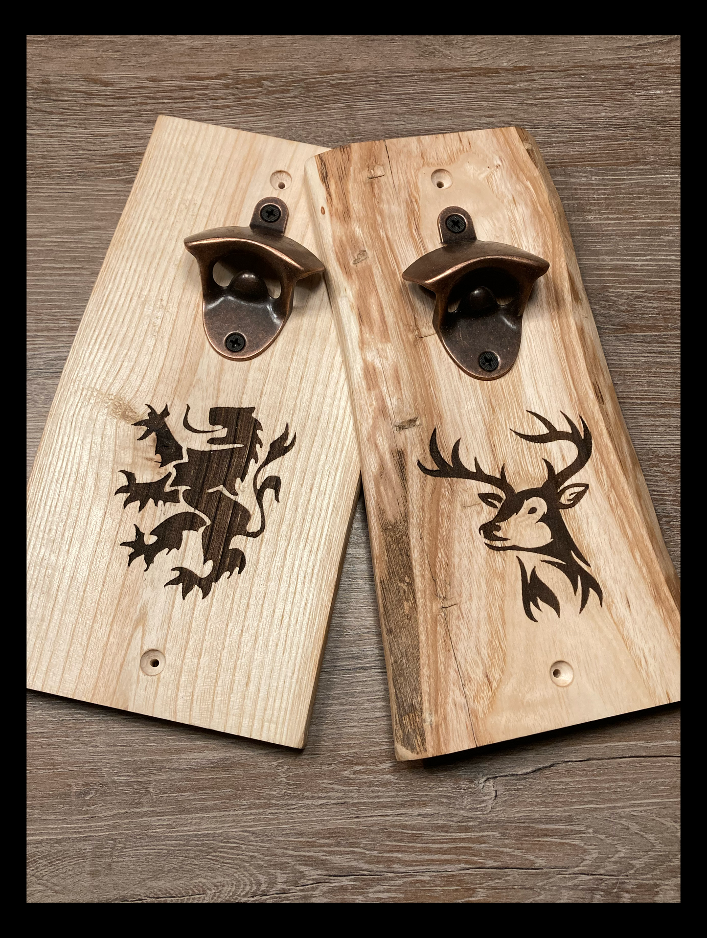 Customizable manual bottle opener in solid ash wood