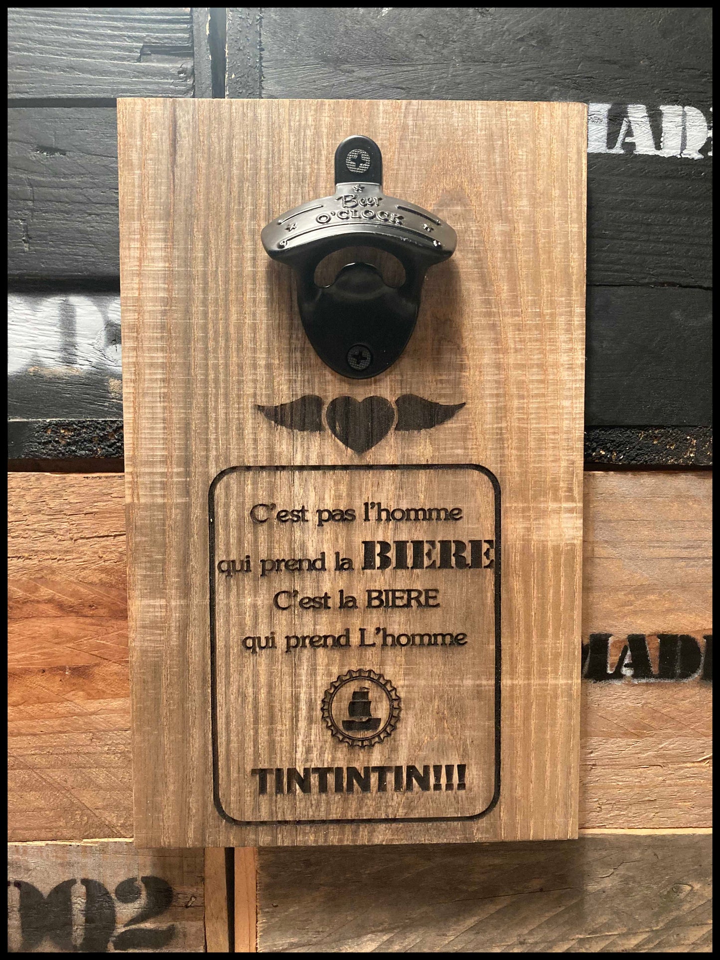 Customizable manual bottle opener in solid ash wood