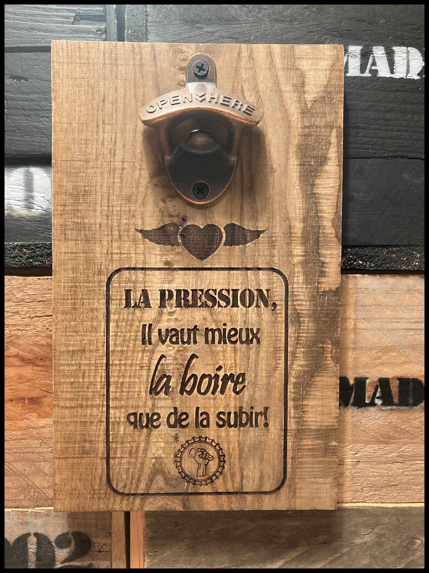 Customizable manual bottle opener in solid ash wood