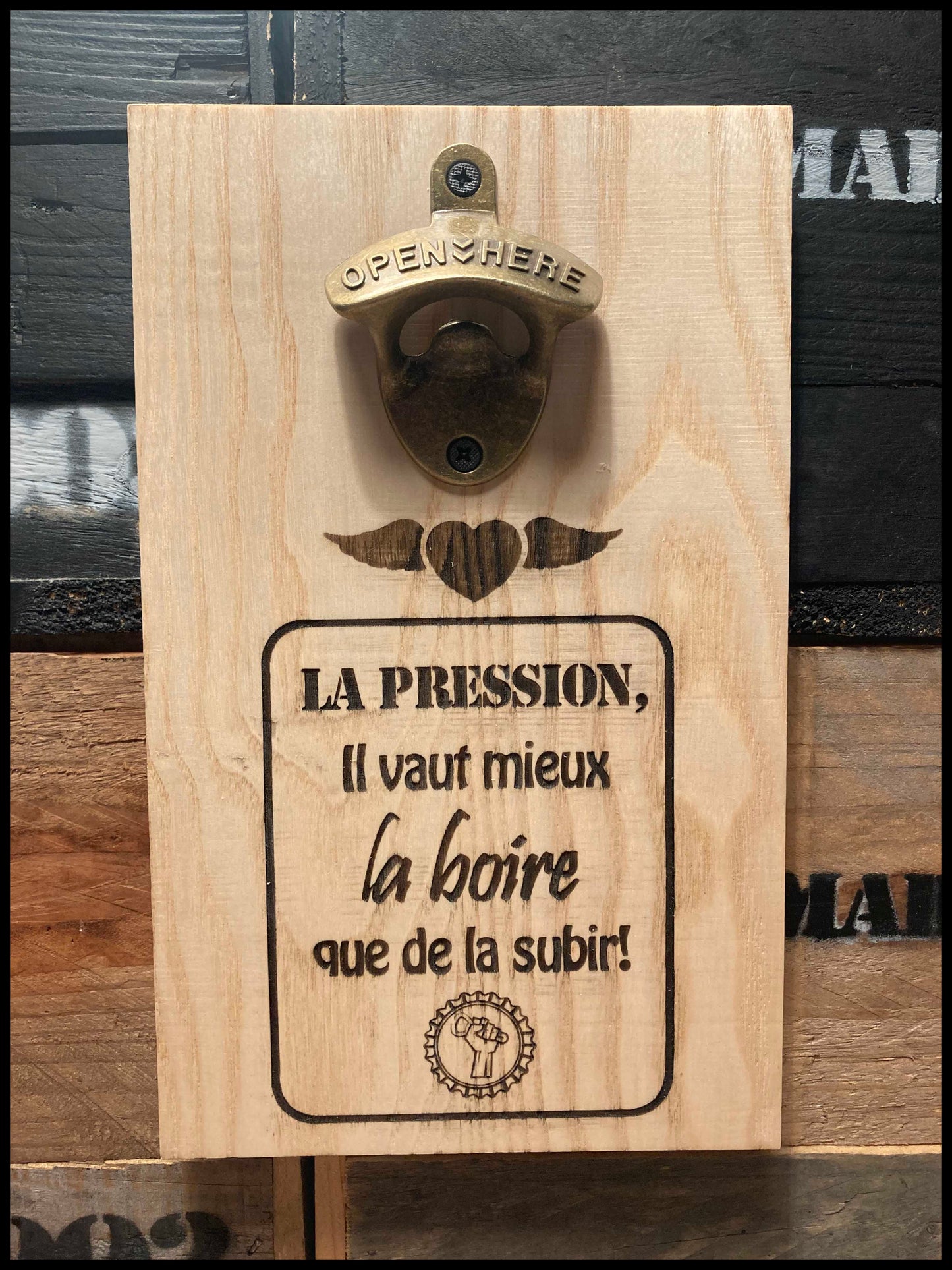 Customizable manual bottle opener in solid ash wood