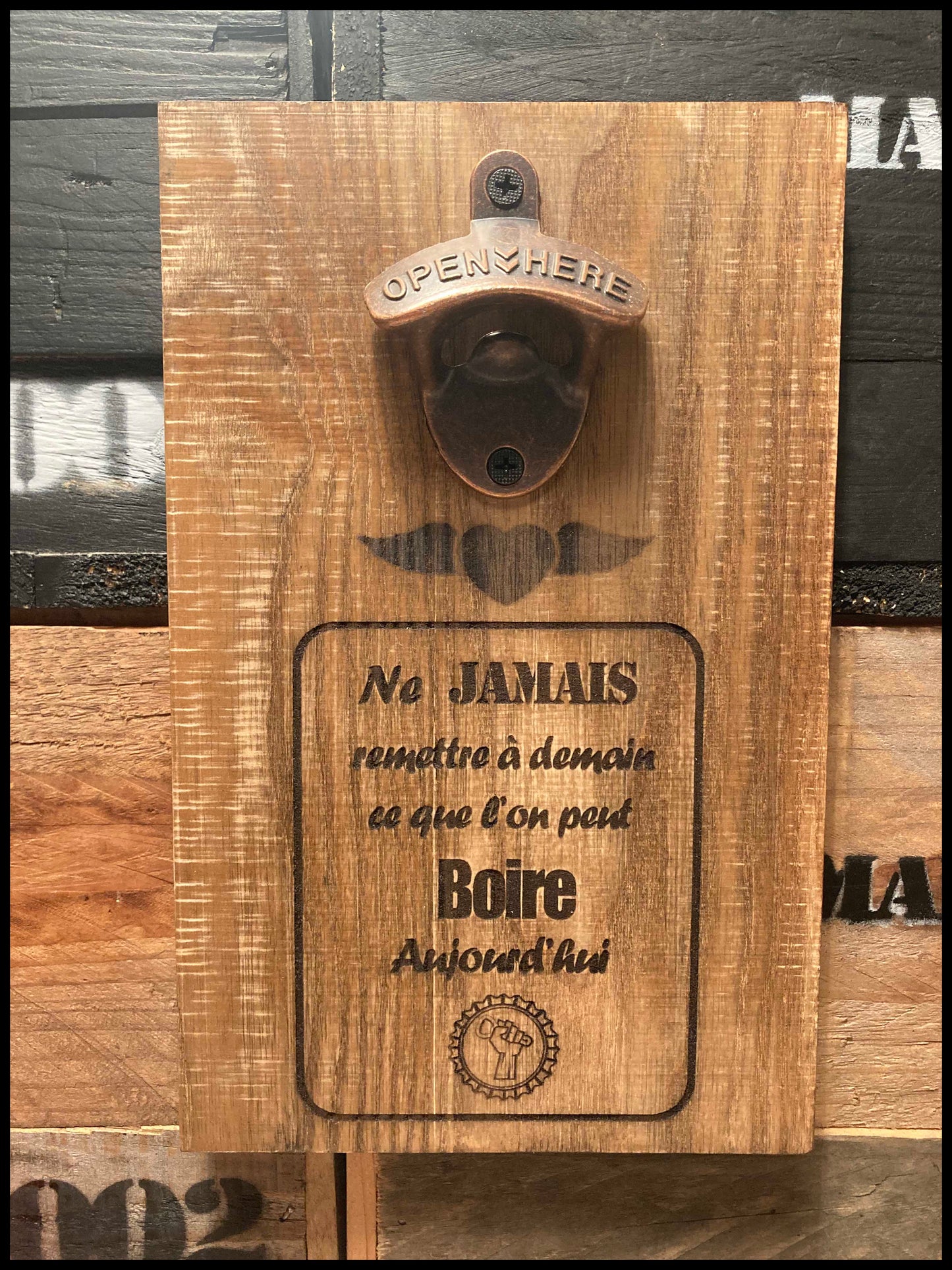 Customizable manual bottle opener in solid ash wood