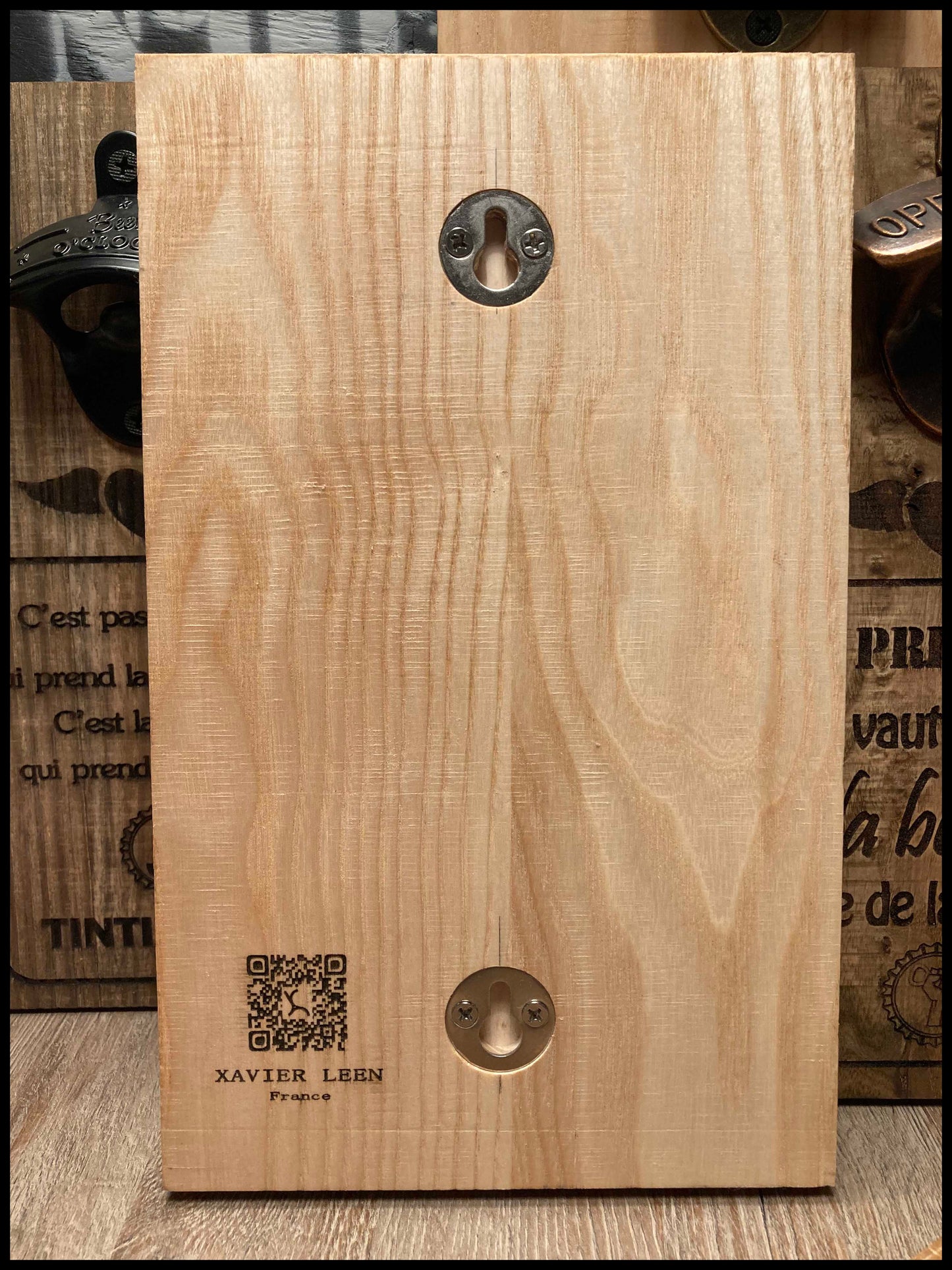Customizable manual bottle opener in solid ash wood