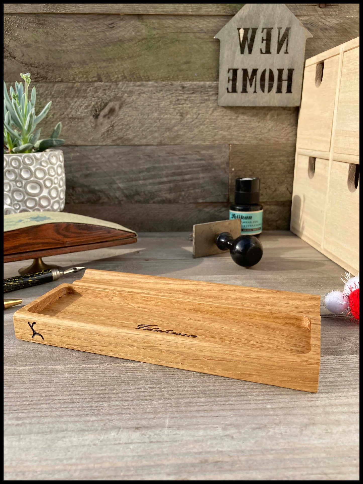 plumier en bois naturel, accessoire vintage pour bureau ou rentrée scolaire