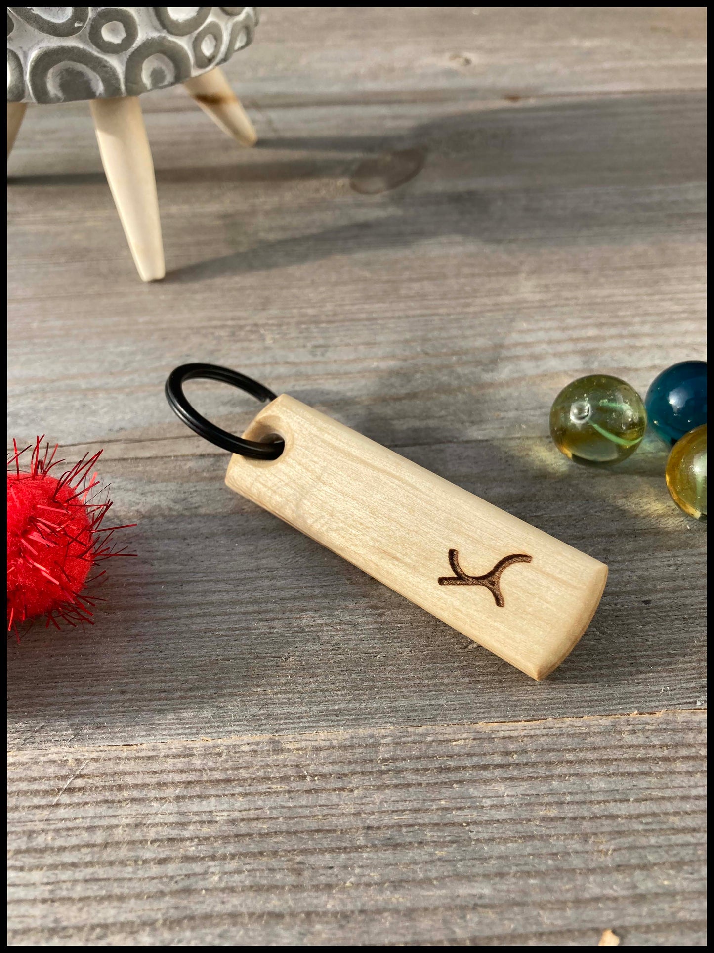 Personalized handmade solid wood keychain