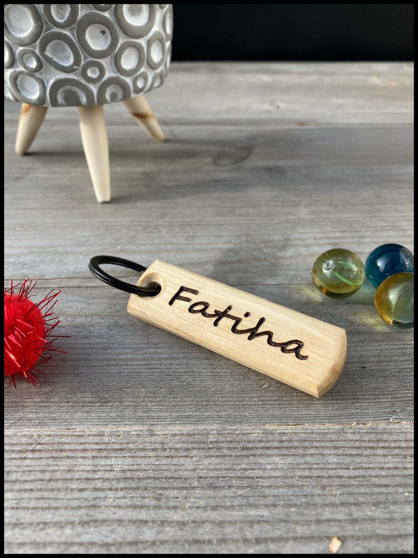 Personalized handmade solid wood keychain