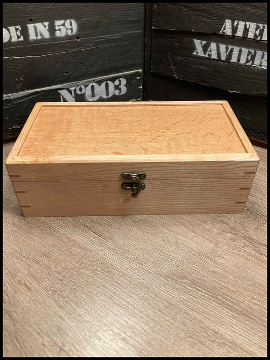 Boîte à montres 4 compartiments en bois massif de frêne et chêne, capitonnée velours noir