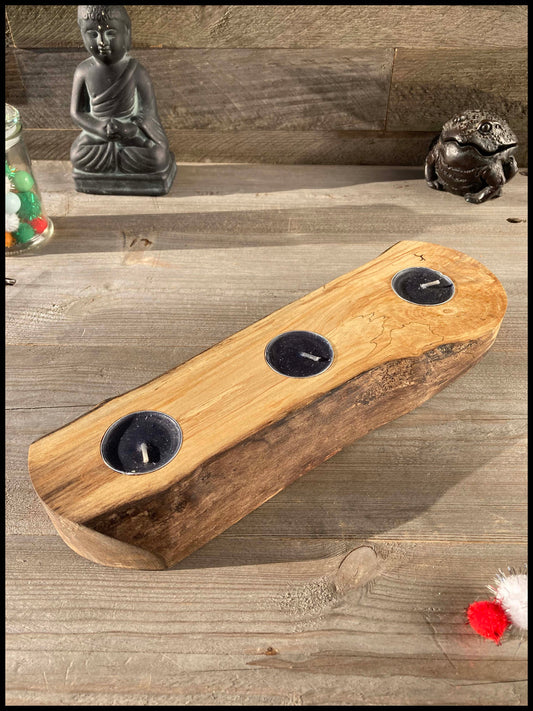 Solid Aspen wood candle holder with 3 locations
