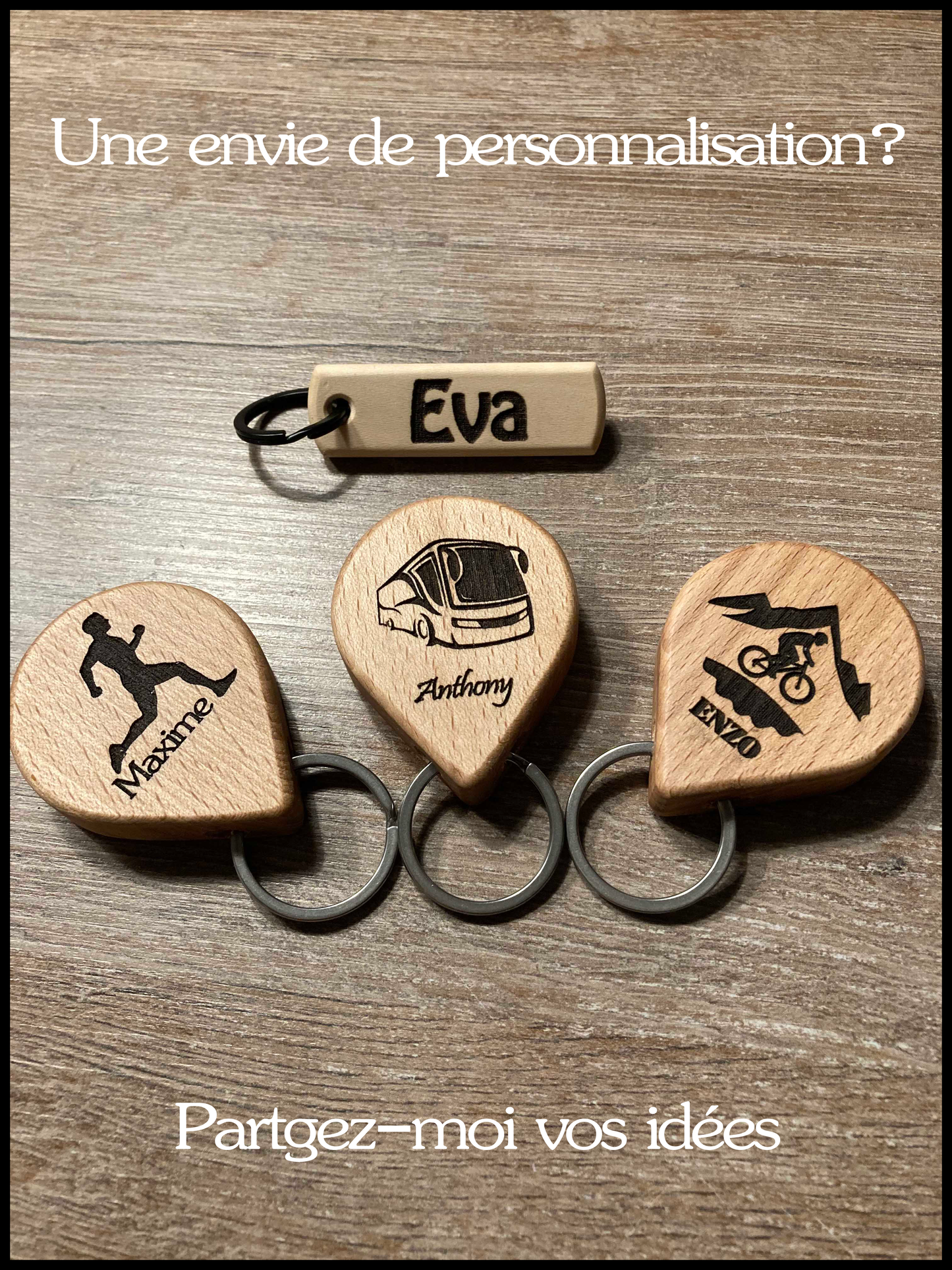 Customizable manual bottle opener key ring in solid beech wood