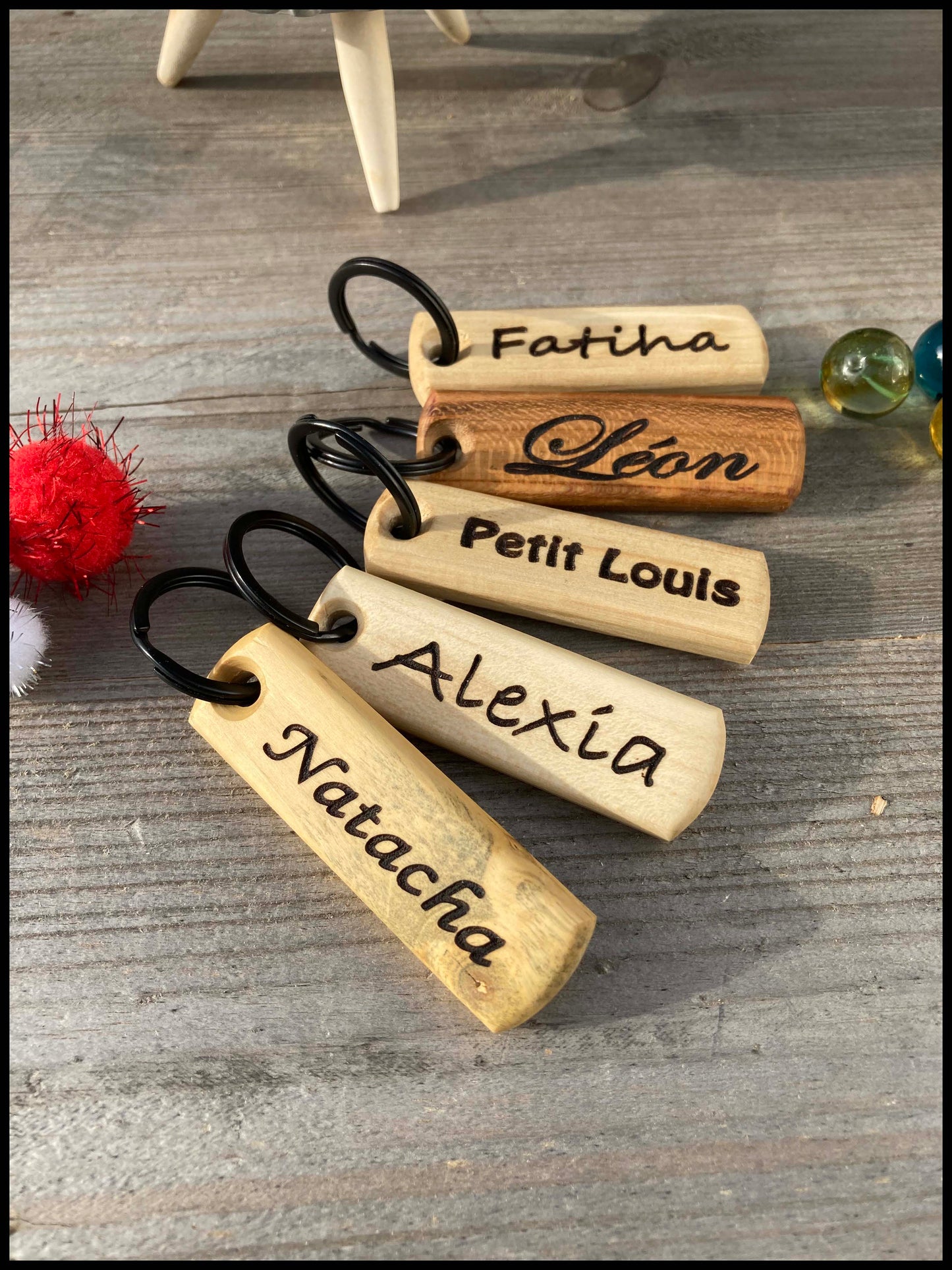 Personalized handmade solid wood keychain