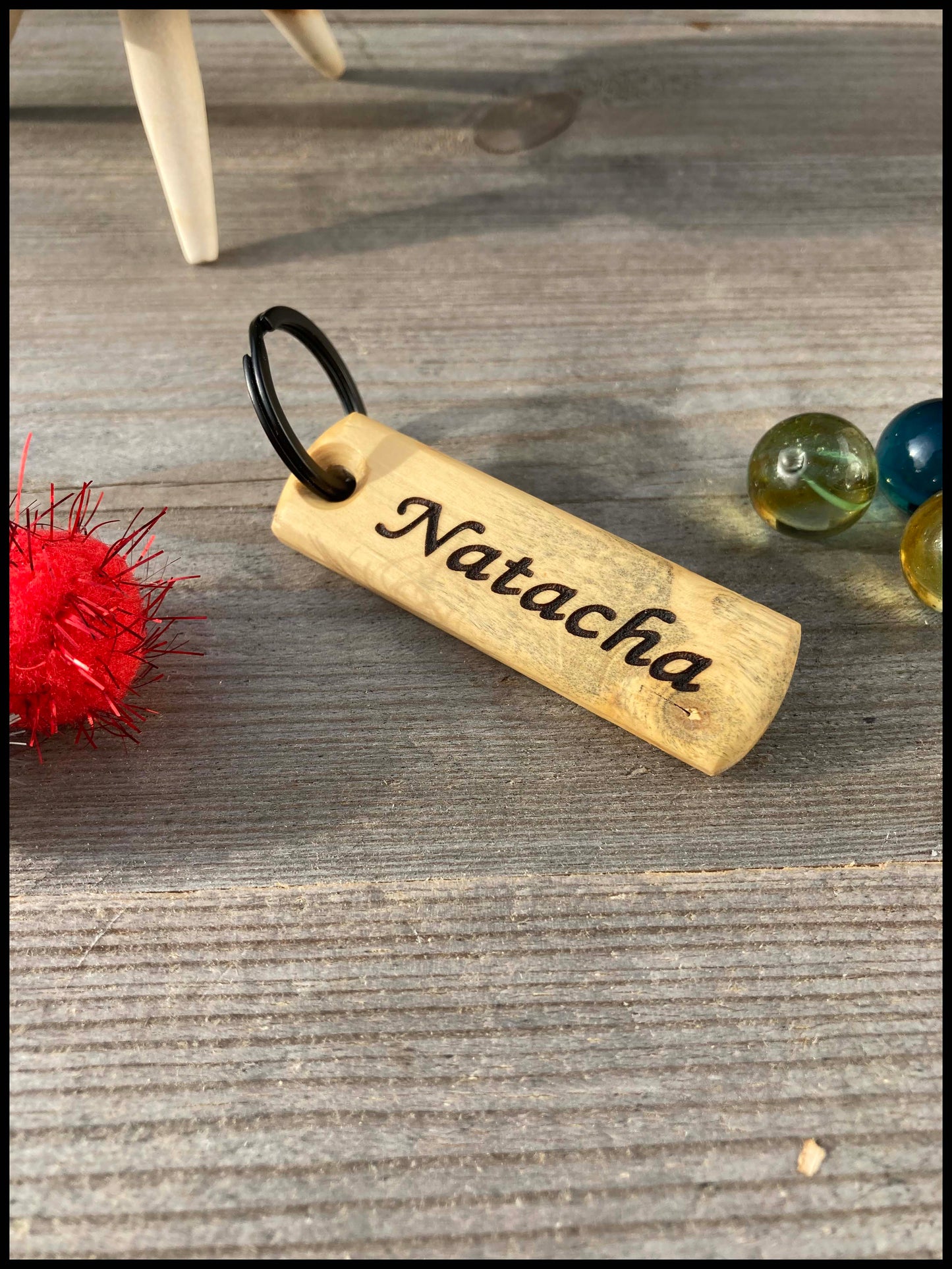 Personalized handmade solid wood keychain