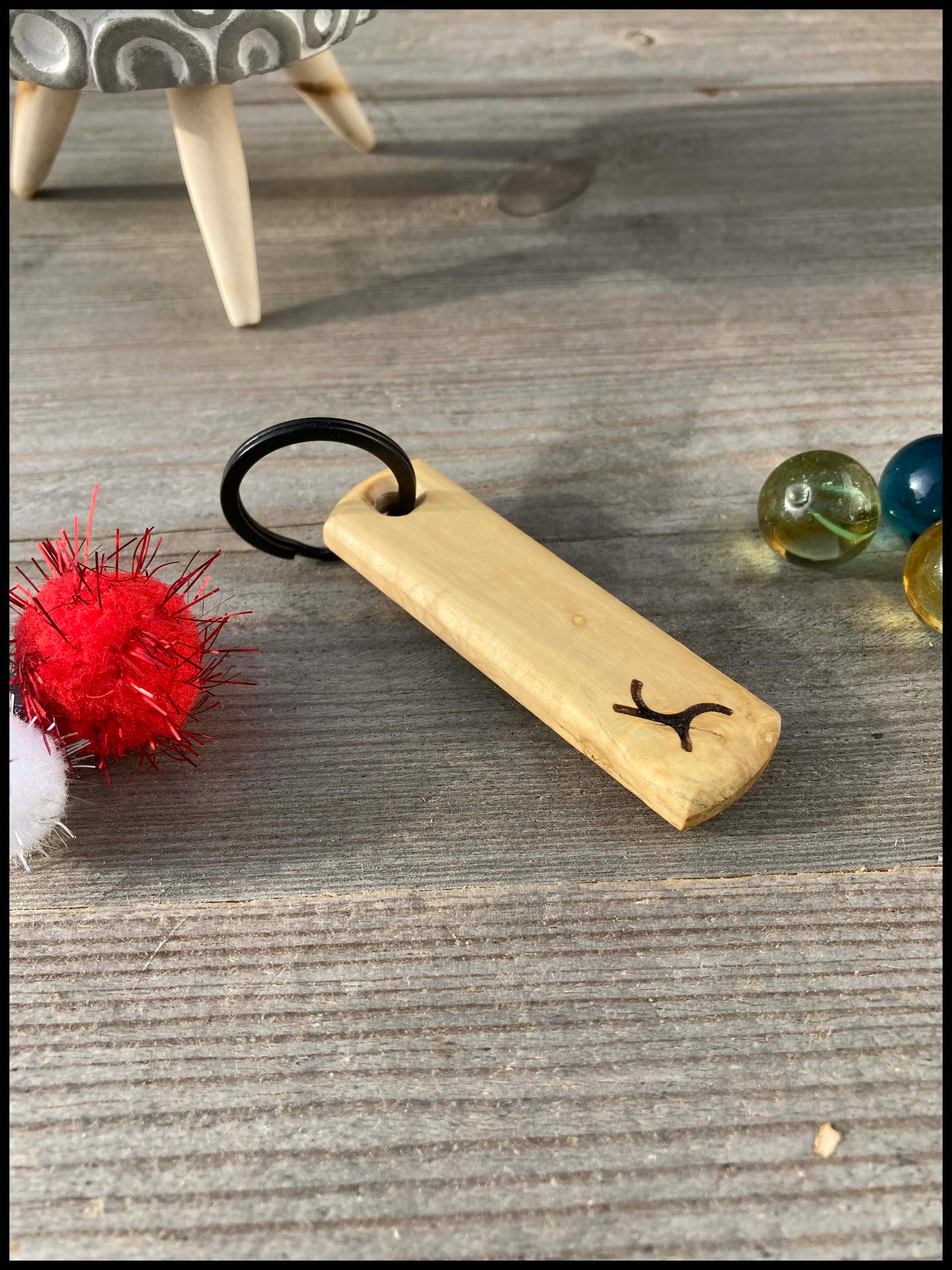 Personalized handmade solid wood keychain