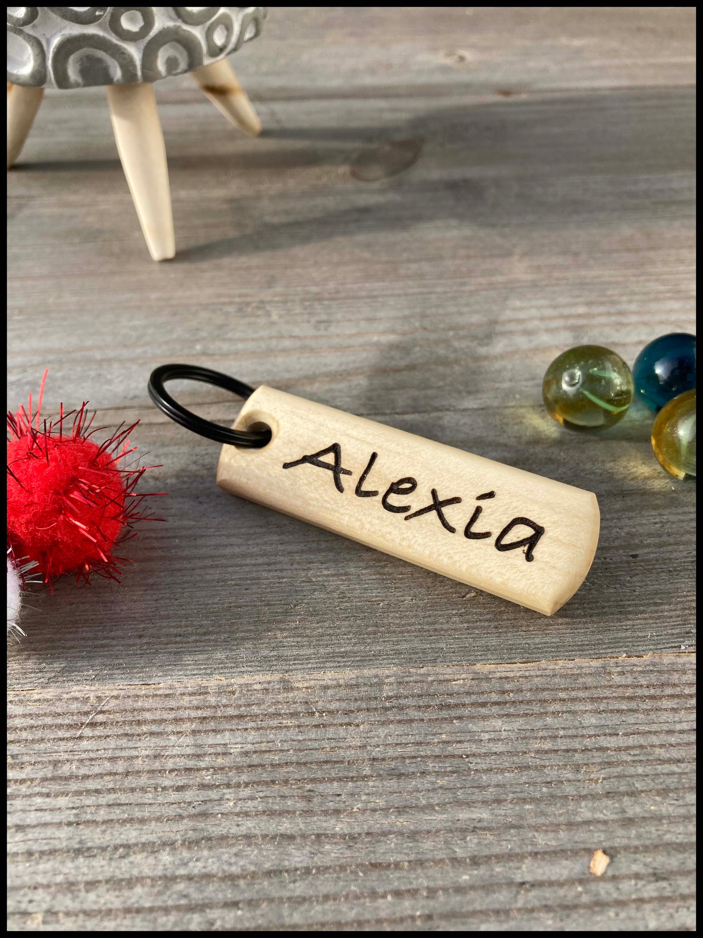 Personalized handmade solid wood keychain