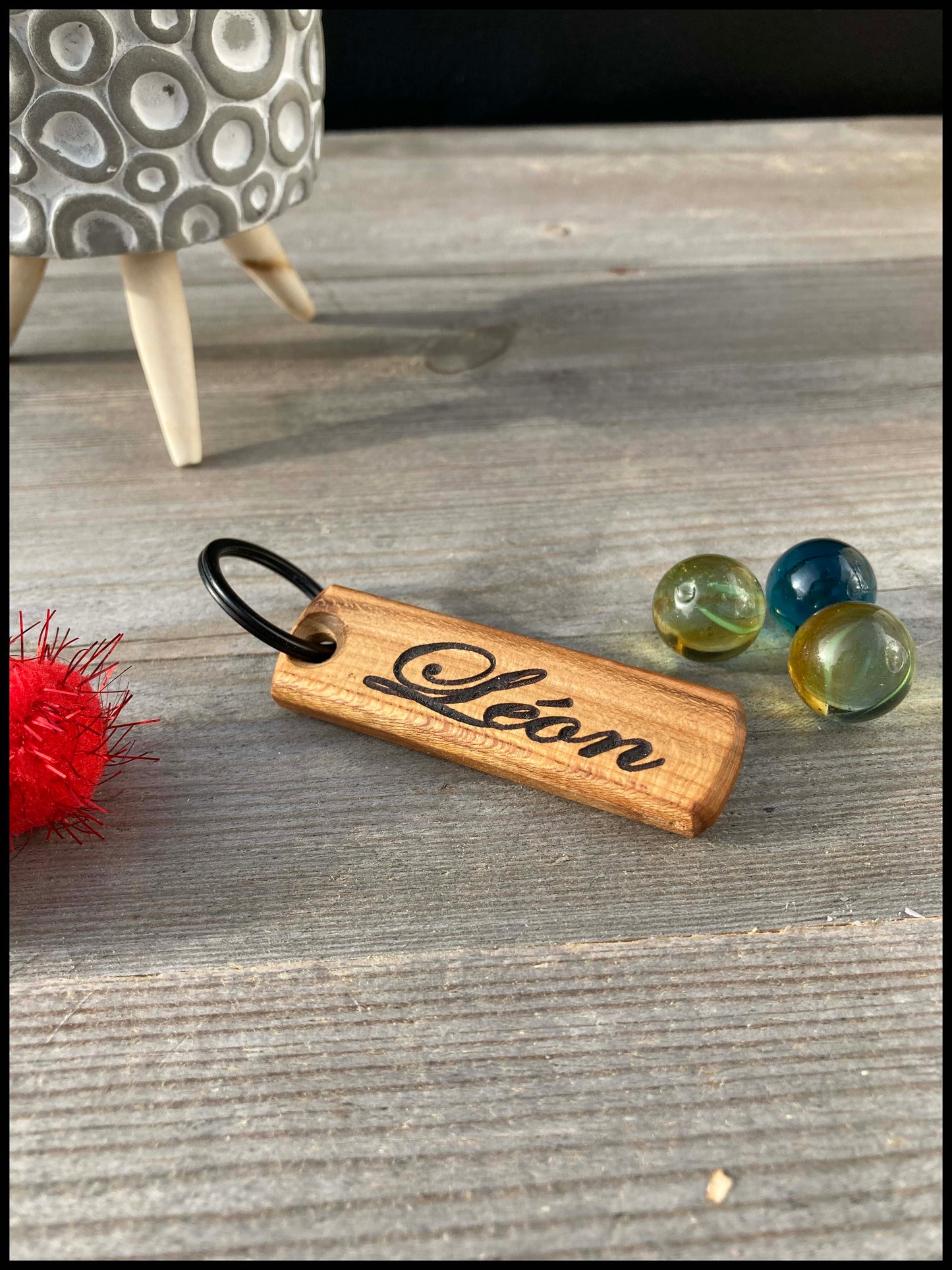 Personalized handmade solid wood keychain