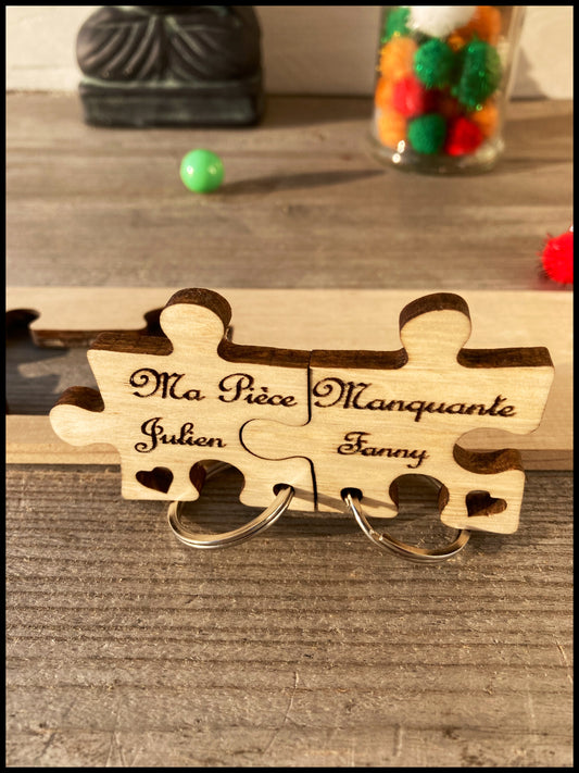 Charming solid wood double keyring: customizable charming puzzles